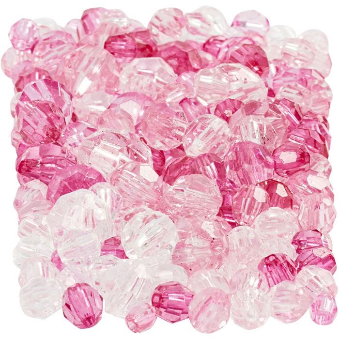 Facet Beads, size 4-12 mm, hole size 1-2,5 mm, pink (081), 250 g/ 1 pack