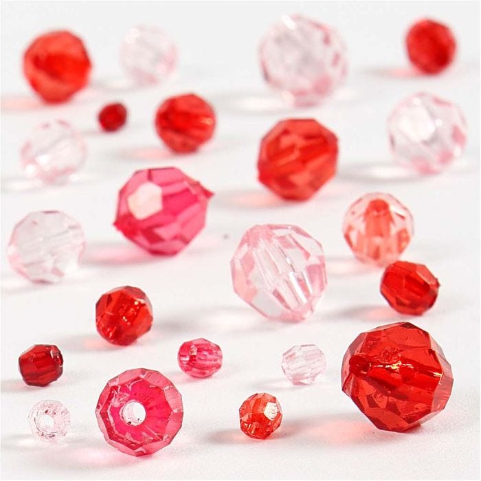Facet Beads, size 4-12 mm, hole size 1-2,5 mm, red harmony, 45 g/ 1 pack
