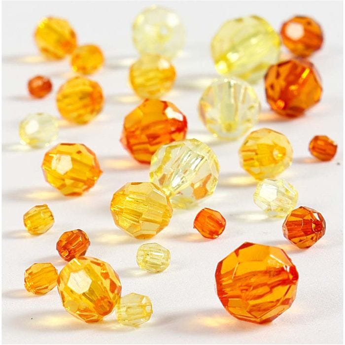 Facet Beads, size 4-12 mm, hole size 1-2,5 mm, yellow, 45 g/ 1 pack