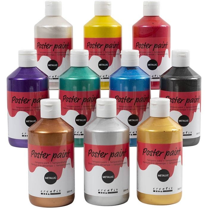 Poster paint Metallic, assorted colours, 10x300 ml/ 1 pack