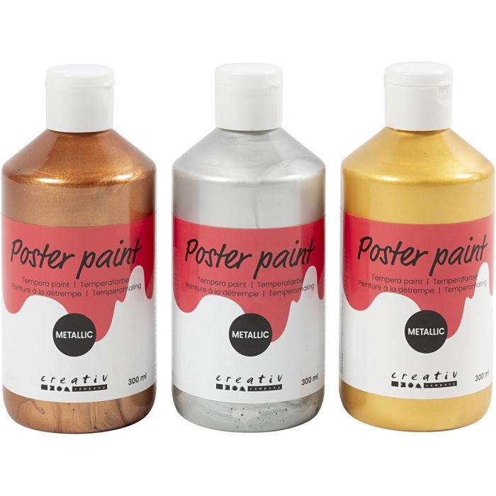 Poster paint Metallic, assorted colours, 3x300 ml/ 1 pack