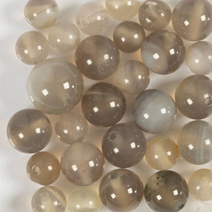 Agate stone beads, dia. 6+8+10 mm, hole size 0,9-1 mm, transparent grey, 28 pc/ 1 pack