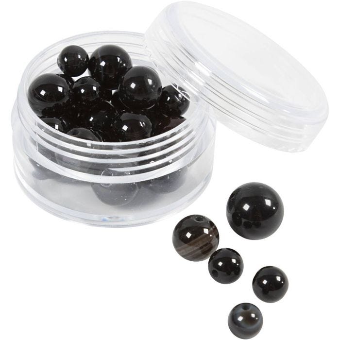 Agate stone beads, size 1x10, 12x8, 15x6 mm, hole size 0,9-1 mm, black, 28 pc/ 1 pack