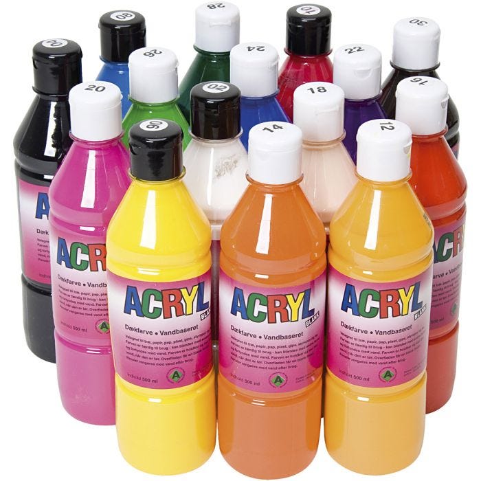 Acrylic Paint, assorted colours, 15x500 ml/ 1 pack