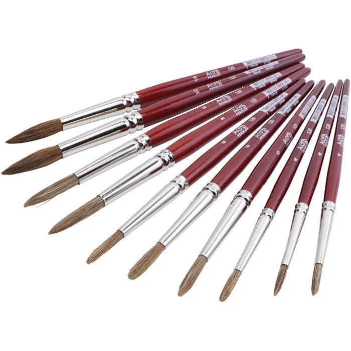 Watercolour Paint Brushes, 10 pc/ 1 pack