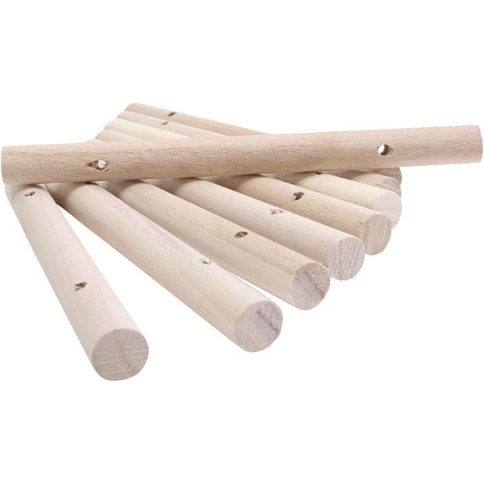 Wooden rods for trivet, dia. 14-15 mm, size 18 cm, hole size 4 mm, 108 pc/ 1 pack