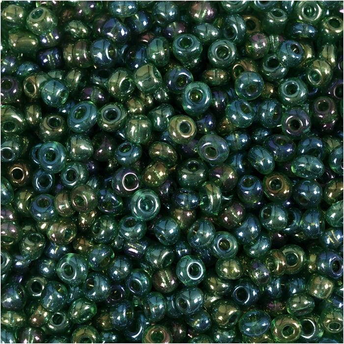 Rocaille Seed Beads, dia. 3 mm, size 8/0, hole size 0,6-1,0 mm, green oil, 25 g/ 1 pack