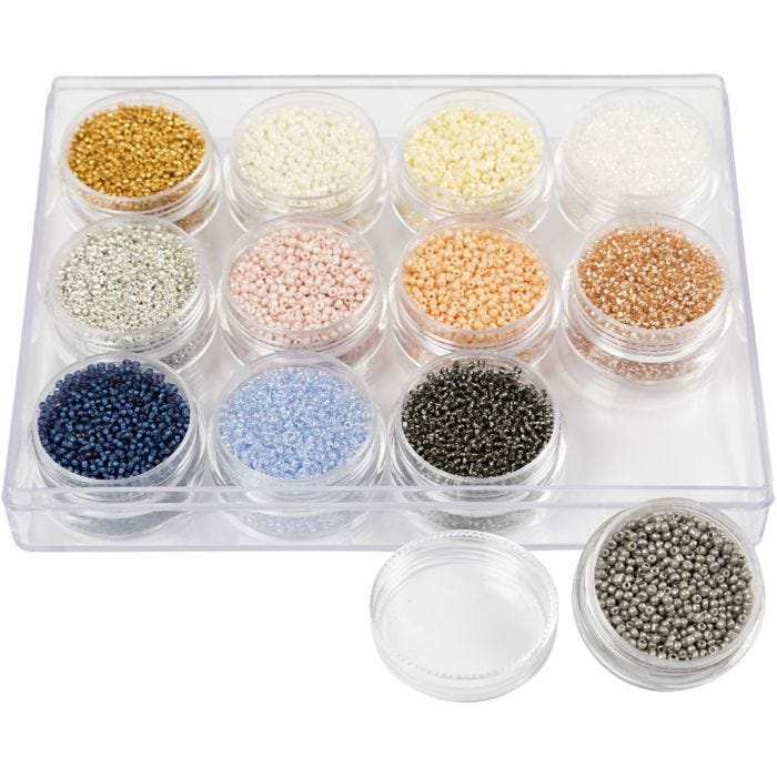Rocaille Seed Beads, dia. 1,7 mm, size 15/0, hole size 0,5-0,8 mm, mute colours, 12x15 g/ 1 pack