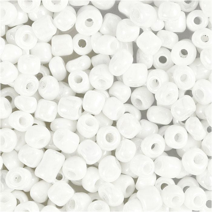 Rocaille Seed Beads, dia. 4 mm, size 6/0, hole size 0,9-1,2 mm, white - mother-of-pearl, 25 g/ 1 pack