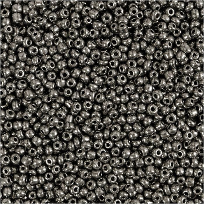 Rocaille Seed Beads, dia. 1,7 mm, size 15/0, hole size 0,5-0,8 mm, grey metal, 25g/ 1 pack