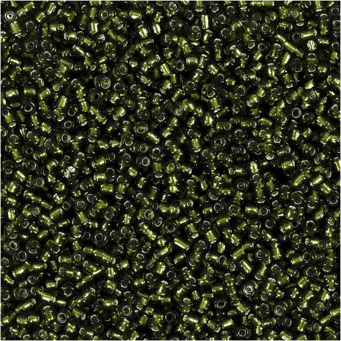 Rocaille Seed Beads, dia. 1,7 mm, size 15/0, hole size 0,5-0,8 mm, grass green, 25 g/ 1 pack