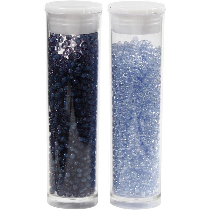 Rocaille Seed Beads, dia. 1,7 mm, size 15/0, hole size 0,5-0,8 mm, light blue, dark blue, 2x7 g/ 1 pack