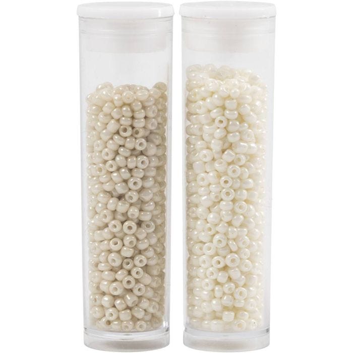 Rocaille Seed Beads, dia. 1,7 mm, size 15/0, hole size 0,5-0,8 mm, beige, mother-of-pearl, 2x7 g/ 1 pack