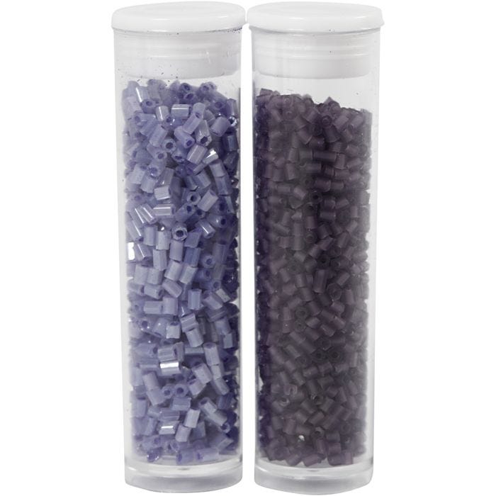 Rocaille Seed Beads 2-cut, dia. 1,7 mm, size 15/0, hole size 0,5 mm, frosted purple, transparent purple, 2x7 g/ 1 pack