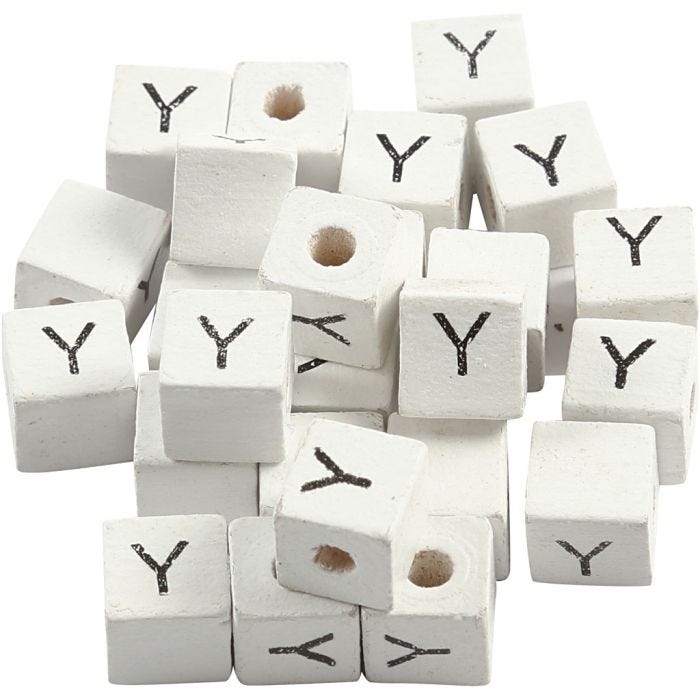 Letter Bead, Y, 8x8 mm, 3 mm, white, 25pc/ 1 pack