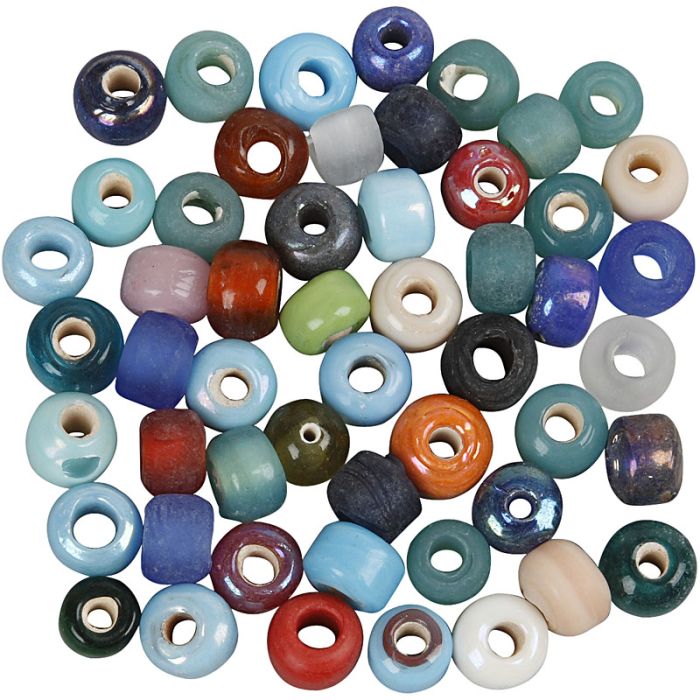 Glass Beads, dia. 9 mm, hole size 2,5-3 mm, ca. 680 pc, assorted colours, 500 g/ 1 pack