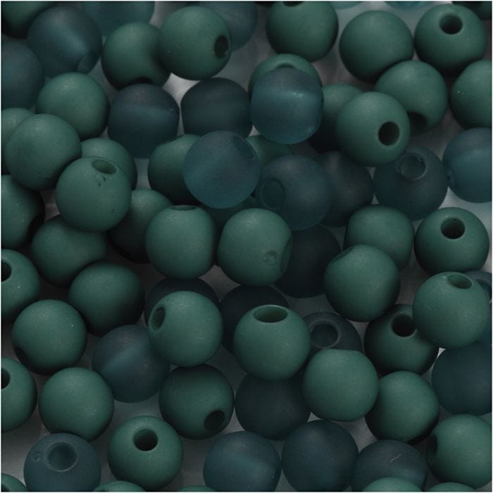 Plastic Beads, dia. 6 mm, hole size 2 mm, bottle green, 40 g/ 1 pack