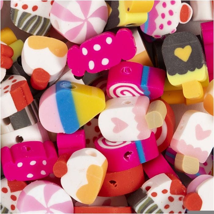Figure Beads, Candy, cakes and ice cream, dia. 10 mm, hole size 1,5 mm, 60 pc/ 1 pack