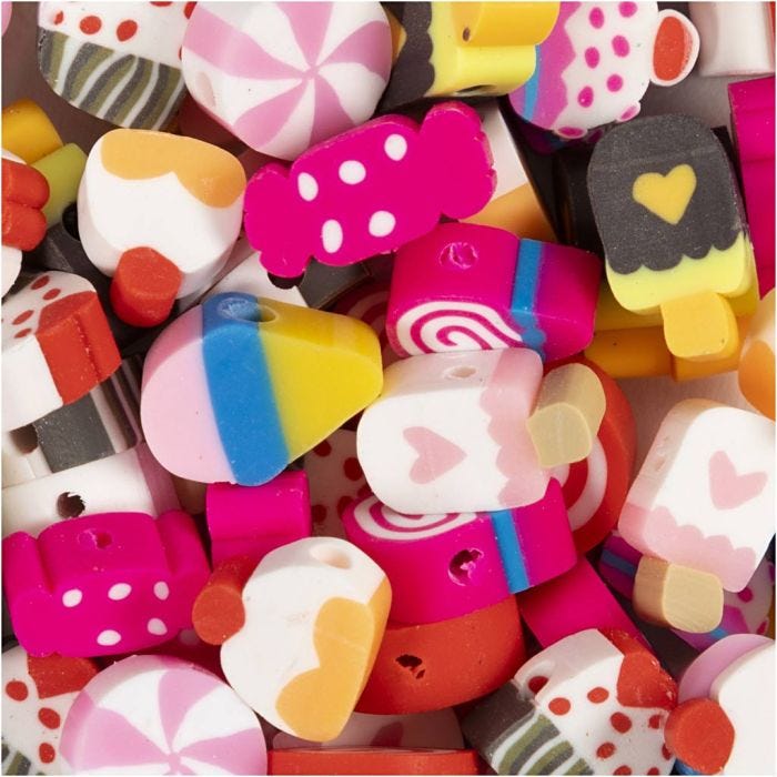 Figure Beads, Candy, cakes and ice cream, dia. 10 mm, hole size 1,5 mm, 200 pc/ 1 pack