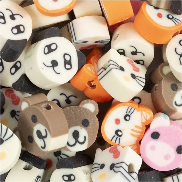Figure Beads, Animals, dia. 10 mm, hole size 1,5 mm, 60 pc/ 1 pack