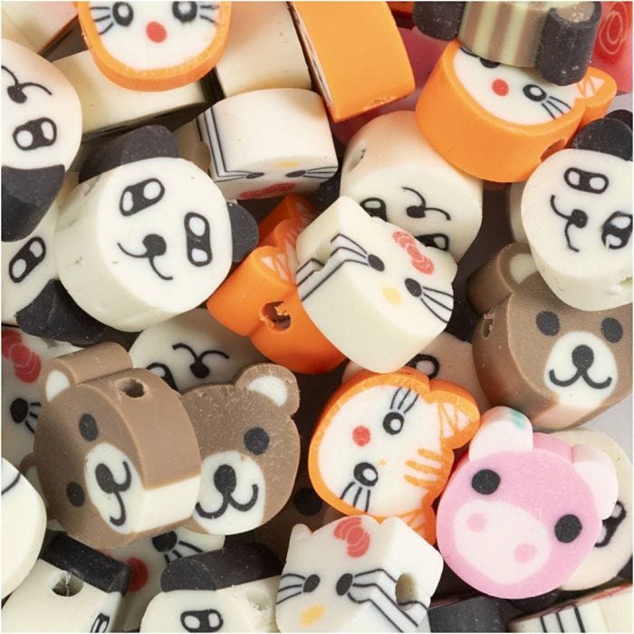 Figure Beads, animals, dia. 10 mm, hole size 1,5 mm, 200 asstd./ 1 pack
