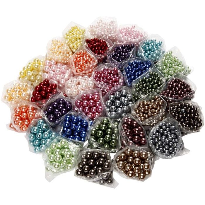 Luxury Wax Beads, dia. 6+10 mm, hole size 1,5+2 mm, assorted colours, 32x20 g/ 1 pack