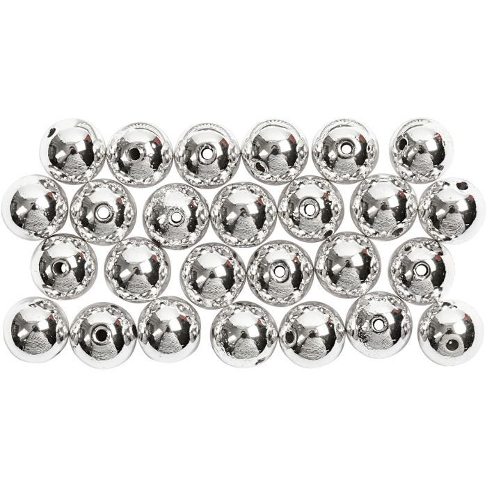 Wax Beads, dia. 8 mm, hole size 1 mm, silver, 50 pc/ 1 pack