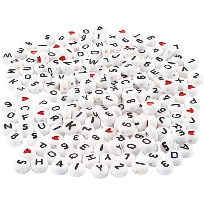 Letter Beads, size 7 mm, hole size 1,2 mm, white, 200 g/ 1 pack