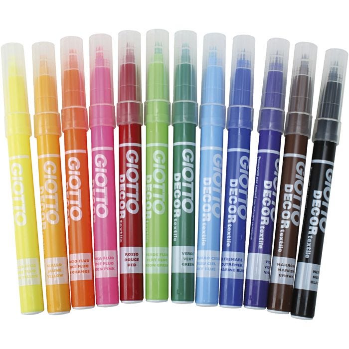 GIOTTO Fabric Marker, line 4 mm, assorted colours, 12 pc/ 1 pack
