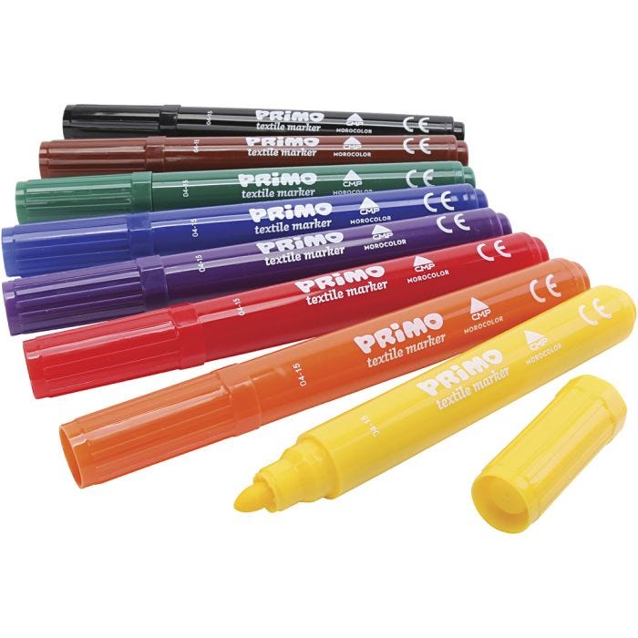 PRIMO Textile Markers, assorted colours, 8 pc/ 1 pack