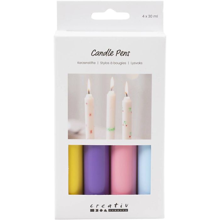 Candle pens, light blue, light pink, purple, yellow, 4x30 ml/ 1 pack