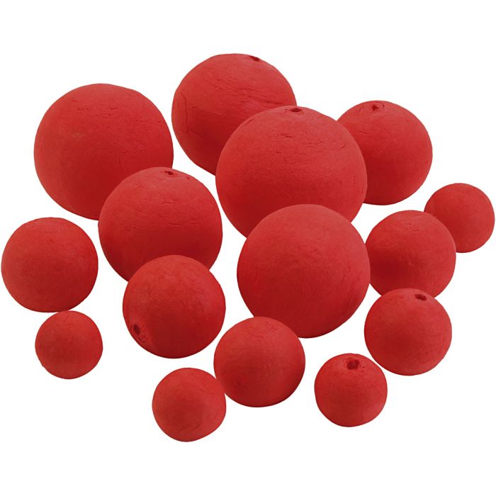 Compressed Cotton Balls, dia. 20+25+30+40+50 mm, red, 200 asstd./ 1 pack