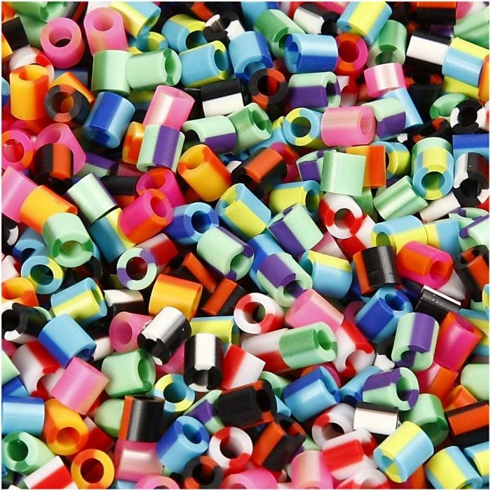 Fuse Beads, size 5x5 mm, hole size 2,5 mm, medium, stripe, 10000 asstd./ 1 pack