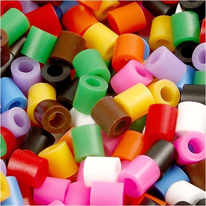 Fuse Beads, size 5x5 mm, hole size 2,5 mm, medium, standard colours, 1100 asstd./ 1 pack