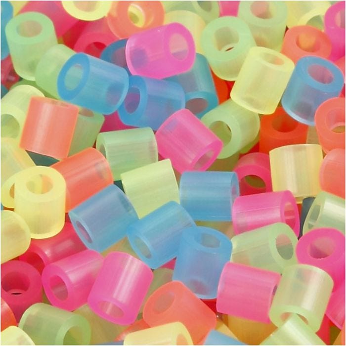 Fuse Beads, size 5x5 mm, hole size 2,5 mm, medium, neon colours, 6000 asstd./ 1 pack