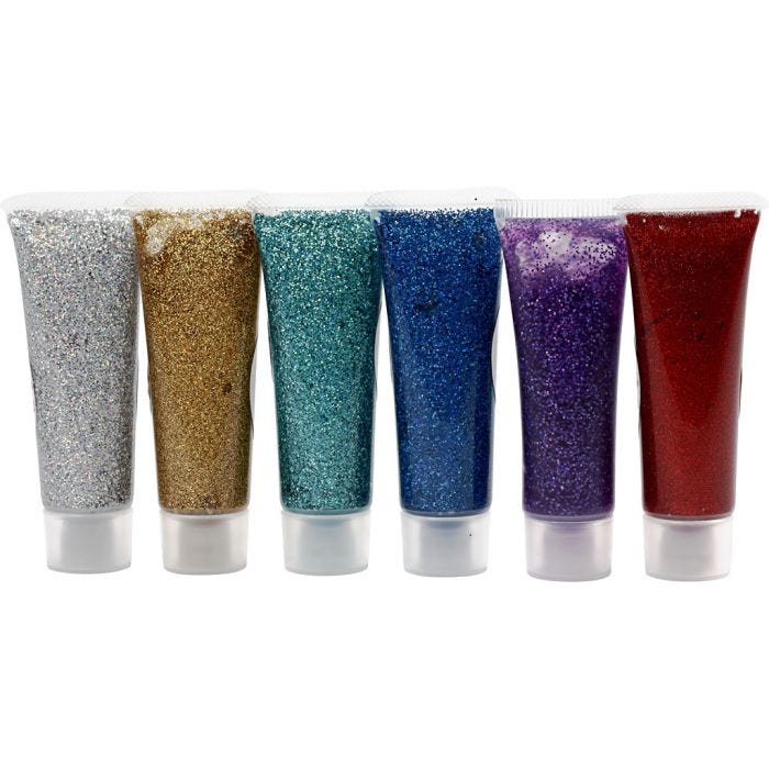 Glitter Gel, assorted colours, 6x18 ml/ 1 pack