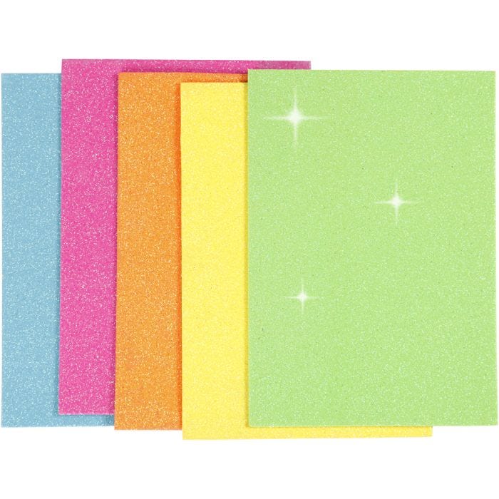 EVA Foam Sheets, A5, sheet 150x210 mm, thickness 2 mm, assorted colours, 5sheet/ 1 pack