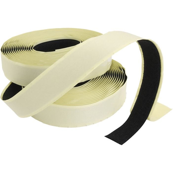 Velcro/Velcro tape, self-adhesive, thickness 2 cm, black, 25 m/ 1 pack