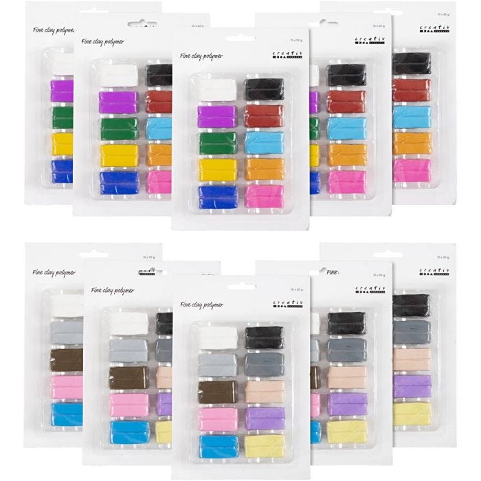 Fine Clay Polymer, colorful, pastel colours, 120x20 g/ 1 pack