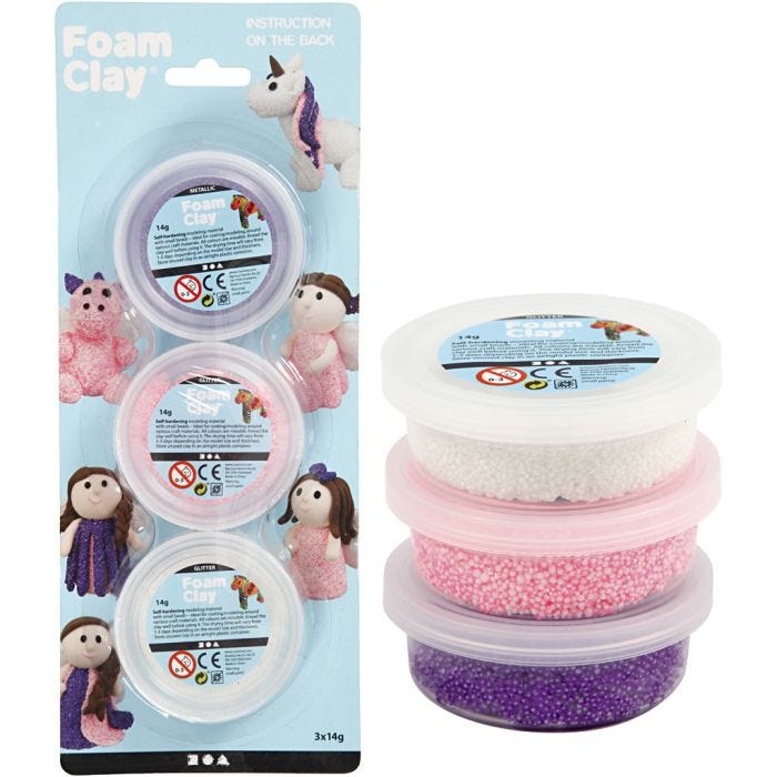 Foam Clay®, glitter,metallic, pink, purple, white, 3x14 g/ 1 pack