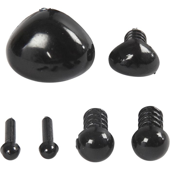 Eyes and snouts for modeling, dia. 3+6 mm, size 8x6+14x11 mm, black, 20 set/ 1 pack