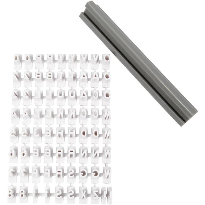 Rubber stamps set, letters, numbers, 6 mm, white, 1 set