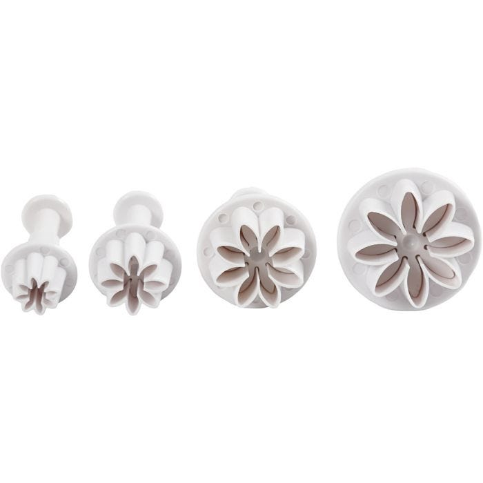 Embossing Cookie Cutters, flower, dia. 2,3+2,8+3,6+4,4 cm, white, 4 pc/ 1 pack