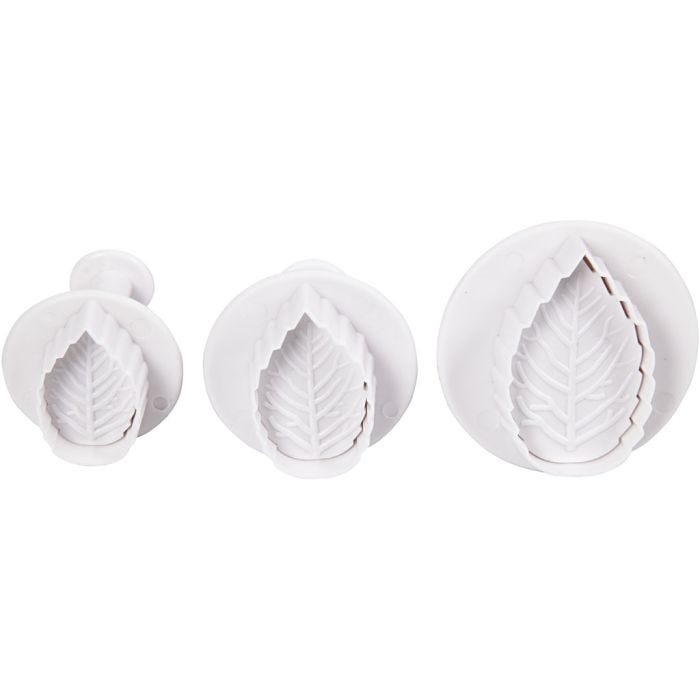Embossing Cookie Cutters, leaf, dia. 3,4+4,4+4,9 cm, white, 3 pc/ 1 pack