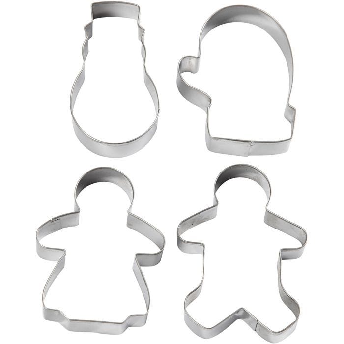 Cookie cutters, snowman, glove, ginger women and ginger man, H: 8 cm, 4 pc/ 1 pack