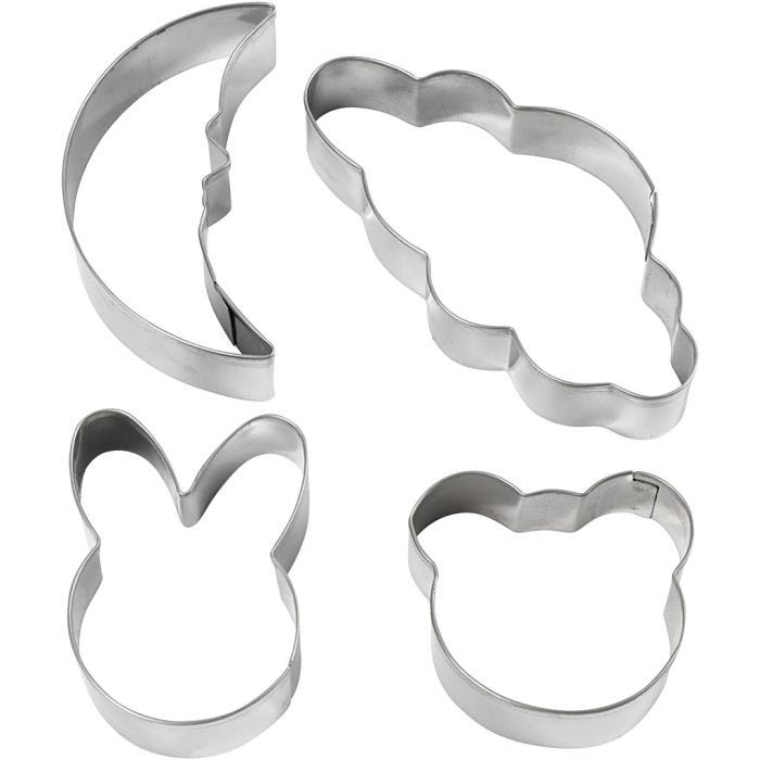 Cookie cutters, cloud, hare, bear, moon, H: 10 cm, 4 pc/ 1 pack