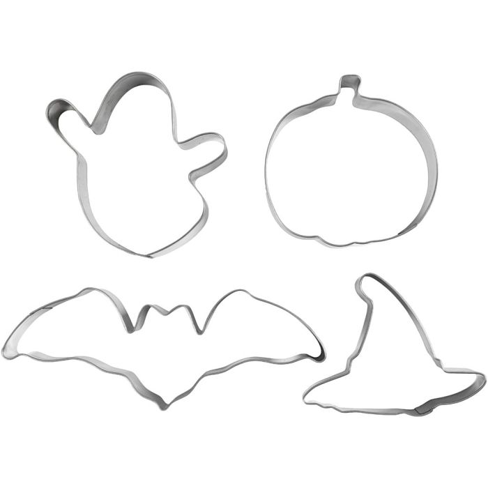 Cookie Cutters, Ghost, Pumpkin, Witch Hat, Bat, H: 2 cm, size 7-12,4 cm, 4 pc/ 1 pack
