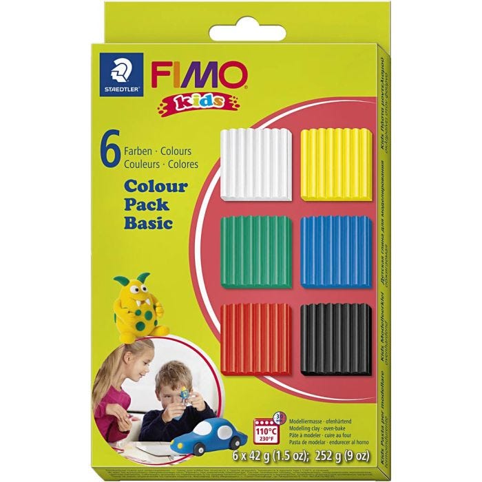 FIMO® Kids Clay, standard colours, 6x42 g/ 1 pack