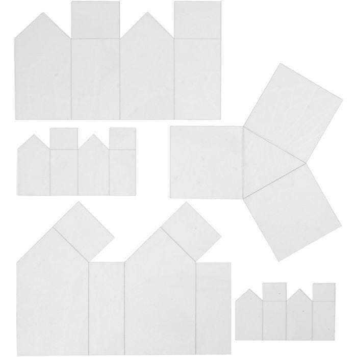 Casting Mould, houses and triangles, H: 6-14,5 cm, thickness 0,5 mm, transparent, 5pc/ 1 pack