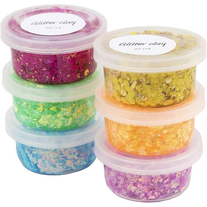 Glitter Clay, happy colours, 6x20 ml/ 1 pack